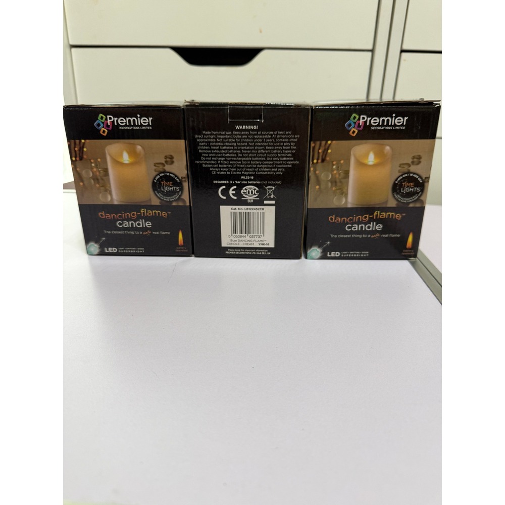Premier‎ Dancing Flame LED Candle Lot of 3 Cream Timer Real Wax